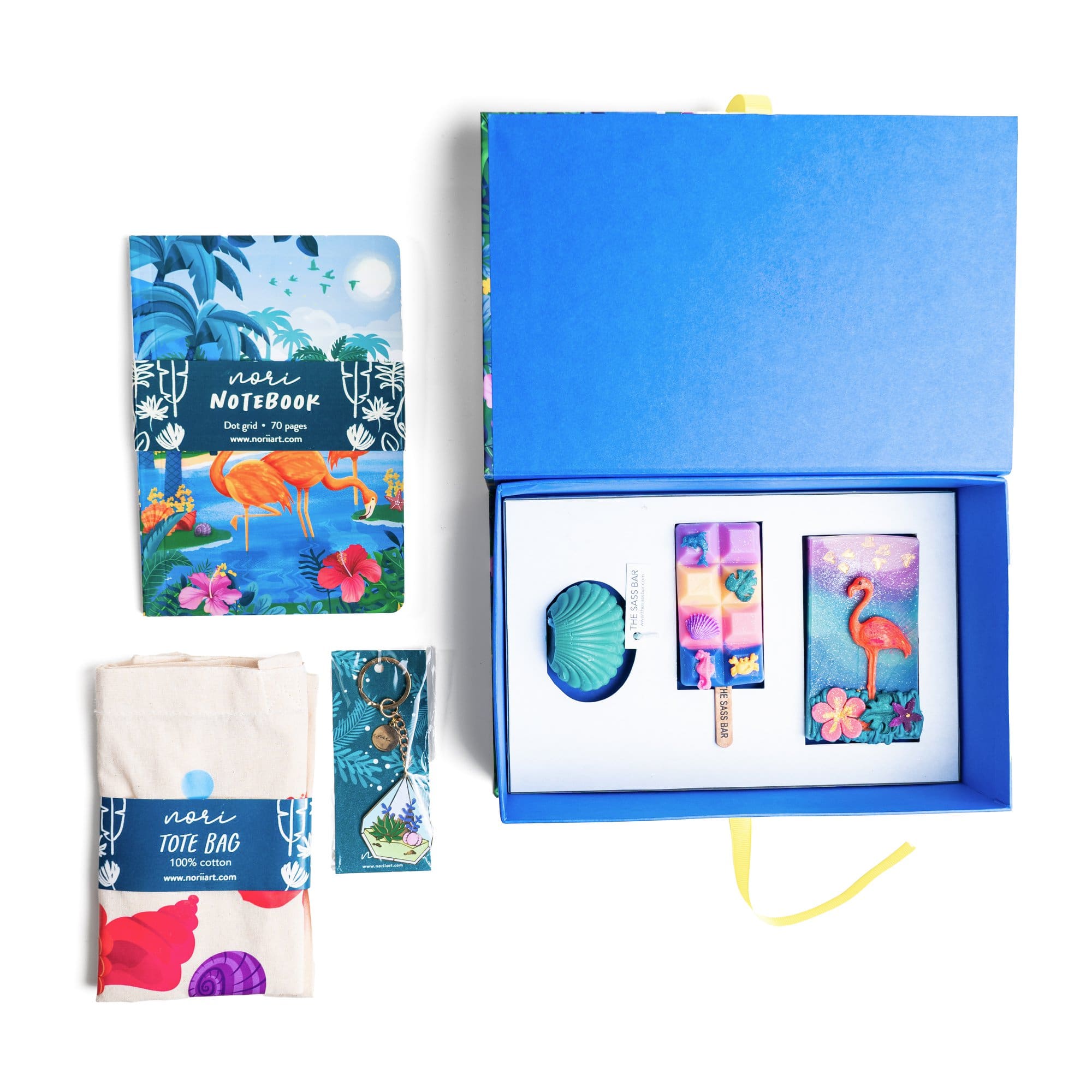 Mumbai product shoot featuring a unique notebook, elegant soap, and keychain set